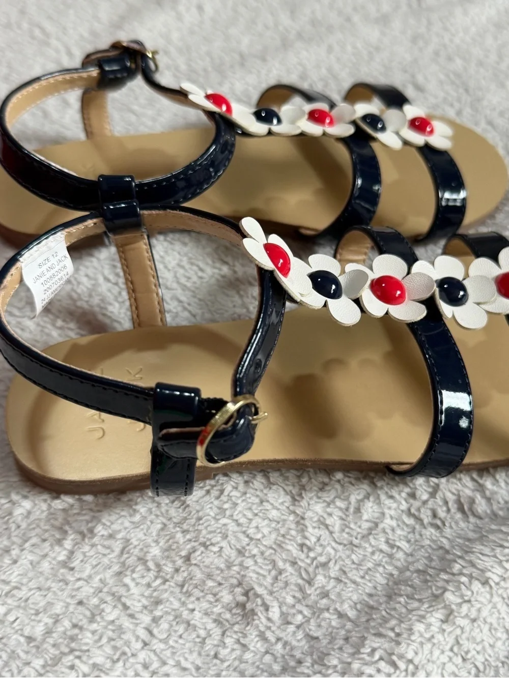 Janie and Jack | Patent Daisy Sandals | Red White Blue Floral |  Size 12